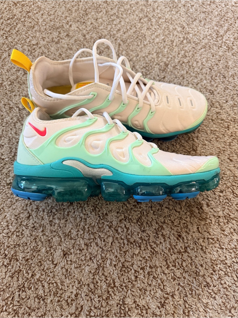 Nike Air Cream, Mint & Teal VaporMax with Yellow Heel Tabs
